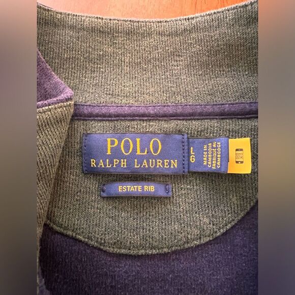 Polo Ralph Lauren Estate Rib 100% Cotton Quarter Zip Pullover Blue Mock Neck L - Picture 7 of 10